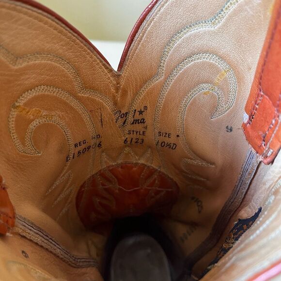 Vintage Tony Lama Men's 10.5D Western Cowboy Boots 6123 Orange Leather USA Made - Picture 9 of 13